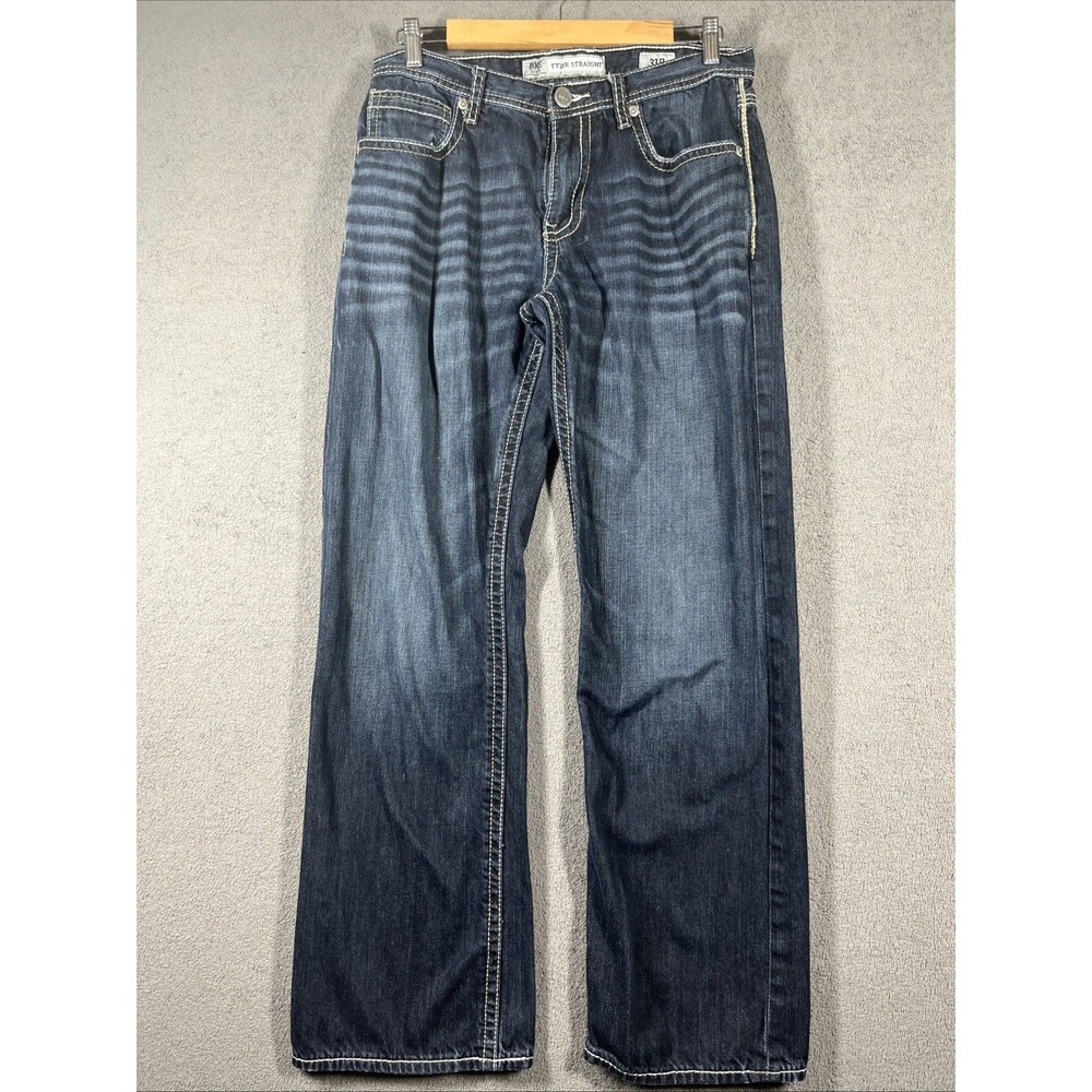 BKE Jeans Mens 31R Blue Tyler Straight Leg Dark Wash Denim Whiskered Preppy